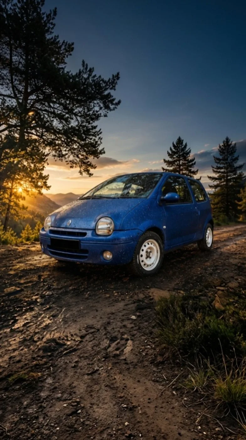 Twingo bleue en configuration aventure